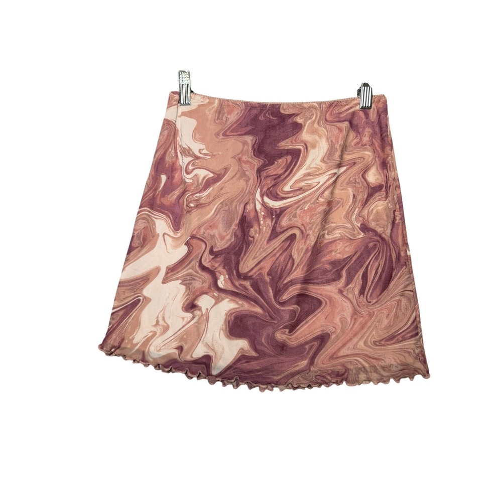 Urban Outfitters Out From Under Pink Marble Mesh Mini‎ Skirt Lettuce Hem Small